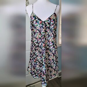 Vintage 90's Y2K Slip Dress Women's M  Black w/ Multi-color Floral Laura Adams